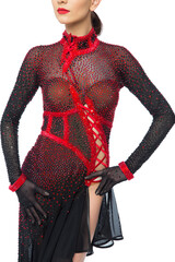 Beautiful young latino dancer woman in an amazing and shiny dress.