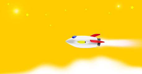 Space shuttle launch in the open space over the Earth. Ocean and sky under spaceship concept of business. . 3d rendering