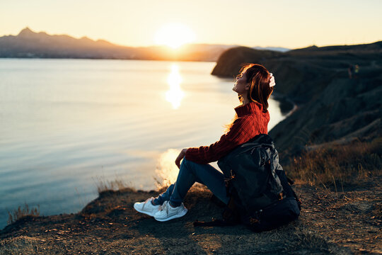 woman outdoors recreation sunset horizon freedom adventure