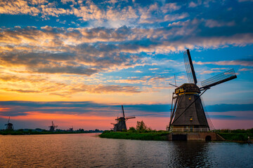 Windmills at Kinderdijk in Holland. Netherlands