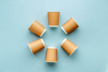 Layout of coffee paper cups. Overhead view