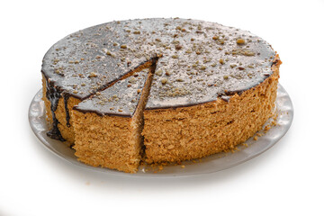 Chocolate cake, isolated on a white background
