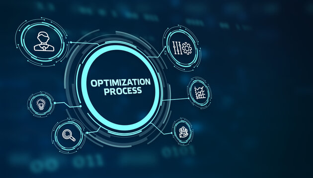 Optimization Software Technology Process System Business concept. Business, Technology, Internet and network concept.