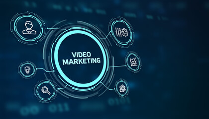 Video marketing and advertising concept on screen.  Business, Technology, Internet and network concept.