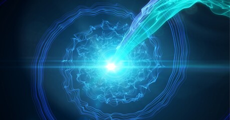 Composition of glowing blue light over blue light trails