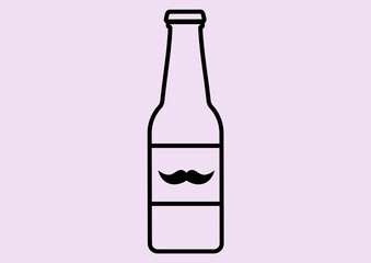 Illustration of black outlined bottle with moustache on light purple background