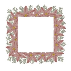 square watercolor floral frame of dusty pink for greeting and wedding invitation card