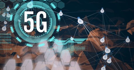 Composition of 5g text over scope scanning and network of connections with light bulbs