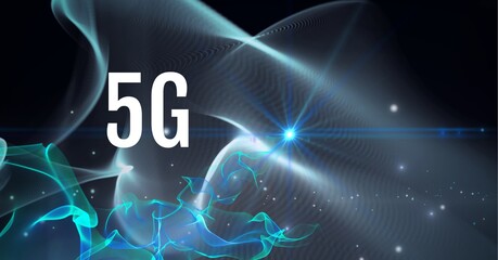 Composition of 5g text over multiple blue electric light trails