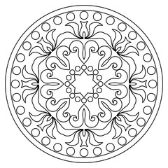 black and white isolated contour circular pattern in oriental style. an element of an ornament. plate. henna. coloring, print, pattern, embroidery, tattoo.