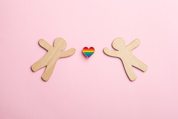 LGBT heart and couple, love concept, equal rights, diversity, LGBTQ pride, flat lay