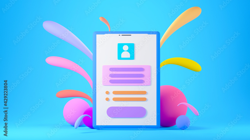 Poster 3d render of mobile and colorful background. business online mobile and e-commerce on web shopping c