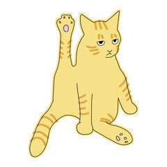 足を上げている茶虎の猫の全身のイラスト