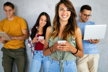 Fototapeta premium Digital connection technology student networking team friends concept