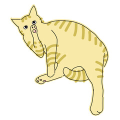 内緒のポーズの茶虎の猫の全身イラスト