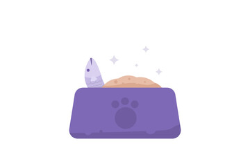 illustration of a cat eating place containing fish and cat food. flat style. vector design