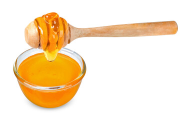 Honey with glass bowl isolated clipping path