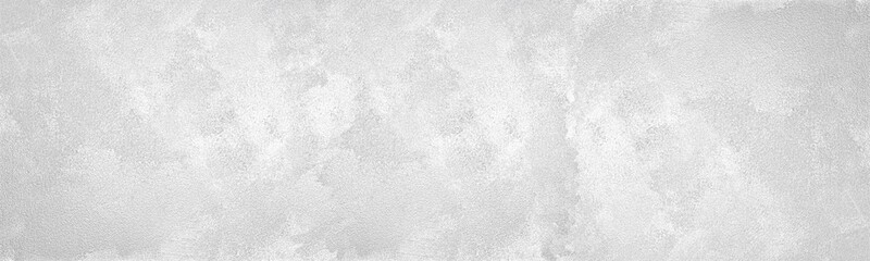 Textured silver metallic gray painted wall wide panoramic texture. Grunge light grey plaster large long surface. Abstract shabby widescreen background