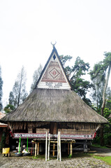 Ancient antique vintage retro traditional house of Tirto Meciho Karo for Indonesian people foreign traveler travel visit in Karna city at Sumatera Utara on April 1, 2016 in North Sumatra, Indonesia