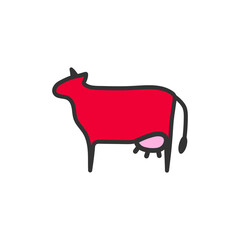 Cow animal character cartoon icon logo vector illustration.