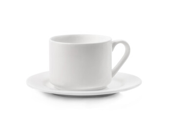 Blank white dish and cup isolated on a white background