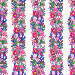 Seamless pattern with flowers. Watercolor or acrylic painting. Hand drawn floral background.