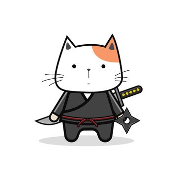 Doodle illustration cat ninja vector graphics
