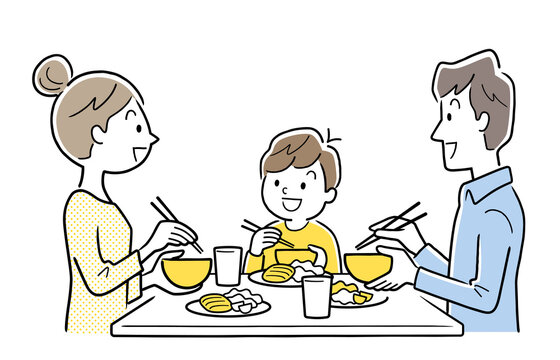 ベクターイラスト素材 食卓を囲んで食事する家族 Stock Vector Adobe Stock