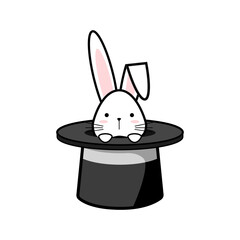 Doodle illustration cute rabbit magic hat vector graphics