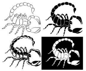 Set of Graphic scorpion isolated on white background, vector illustration for tattoo and print
