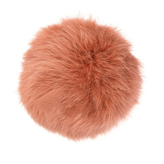 Close up of brick rabbit fur pompom isolated on white background. Brown fur.
