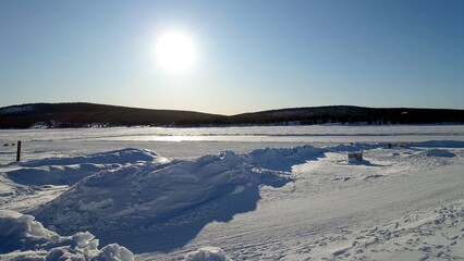 Jukkasjarvi, Sweden, February 27, 2020. The exterior panorama 
