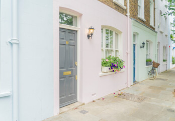 Fototapeta na wymiar July 2020. London. Colourful buildings in Notting Hill, London, England UK