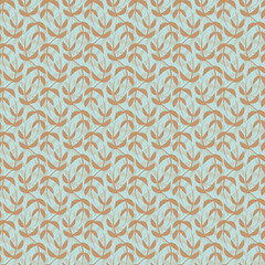 Vector mint brown leaves boho seamless pattern