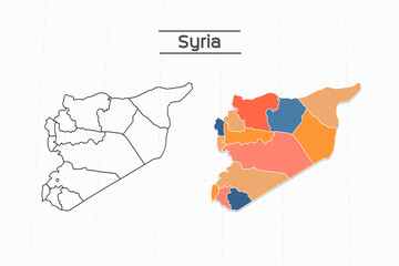 Syria map city vector divided by colorful outline simplicity style. Have 2 versions, black thin line version and colorful version. Both map were on the white background.