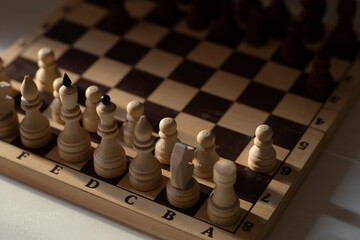 chess pieces on the board in beautiful light