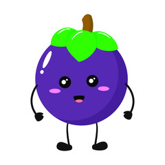 Cute purple mangosteen illustration. Adorable mangosteen character vector for mascot, logo, symbol on application, books, comic, art