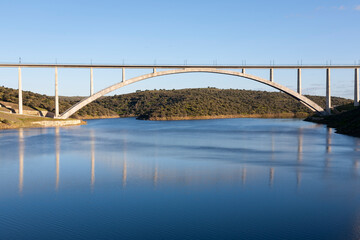 Viaduct or bridge of the AVE high-speed train over the Almonte river in Caceres, Extremadura. Madrid - Extremadura line.