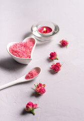 Dry pink flowers on a gray background. Body Care, Spa Therapy