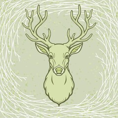 Animation portrait of a horned deer. Wood spirit, pagan deity.  Print, potser, t-shirt, card.