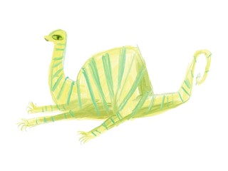 cute striped yellow dinosaur with long tail