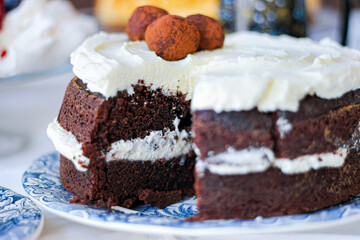 Chocolate and cream cake with truffles