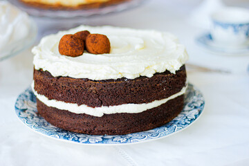 Chocolate and cream cake with truffles