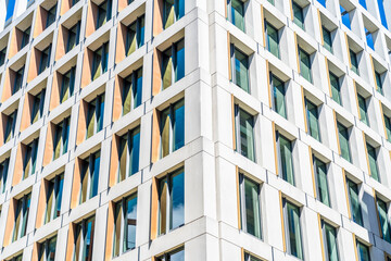 July 2020. London. Architecture and office windows in King Cross, London, England, UK