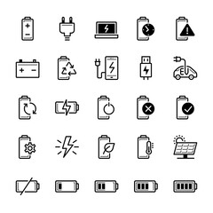 Battery and power icons, charging icon, vector illustration.
