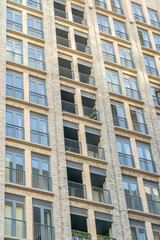 July 2020. London. Architecture and office windows abstract in Greenwich peninsula in London England