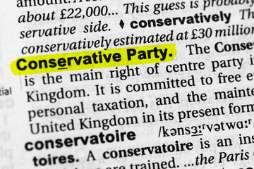 Highlighted word conservative party concept and meaning.