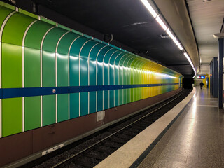 Empty retro design metro or underground station in Munich, Germany