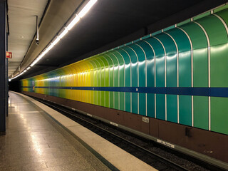 Empty retro design metro or underground station in Munich, Germany