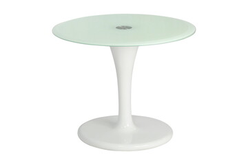 Round white glass table isolated